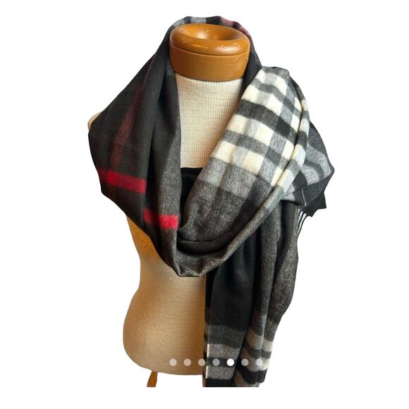 ECO Cashmink gray black red scarf, wrap warm soft - Picture 1 of 6